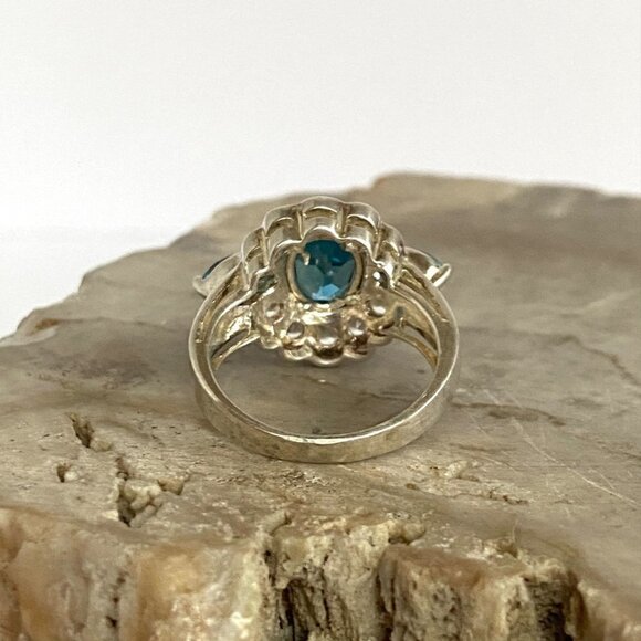 Sterling Silver 925 Blue White Topaz Multi Gemstone Stone Floral Ring Sz 6.75 - Picture 7 of 16